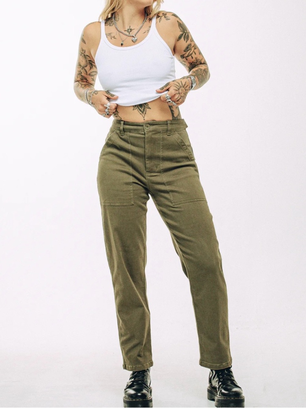 P&Co. Olive Cotton Twill Fatigue Workwear Pants